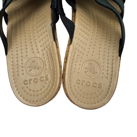 Crocs A Leigh Black Strappy Slip On Cork Comfort Wedge Sandals Women's Size 10 - Picture 7 of 10